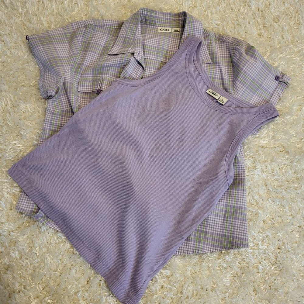 Cato Women's Button Blouse w/Tank, Pastel Purple, Medium/Large - Picture 12 of 12
